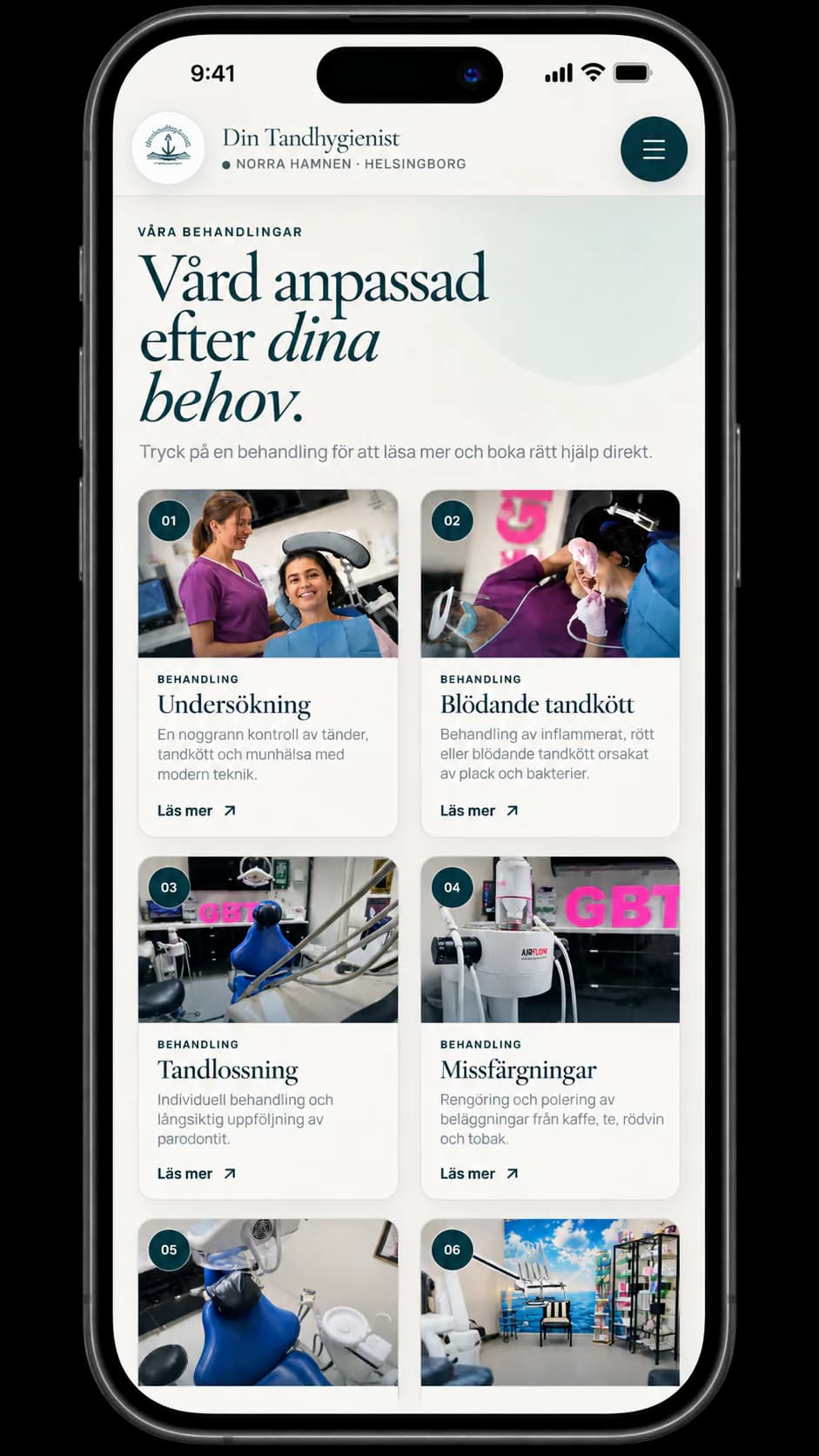 Mobil förhandsvisning av Din Tandhygienists nya behandlingssida