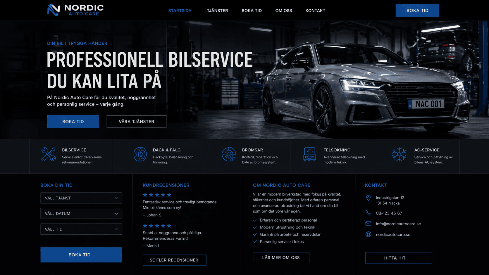 Nordic Auto Care premium automotive website concept