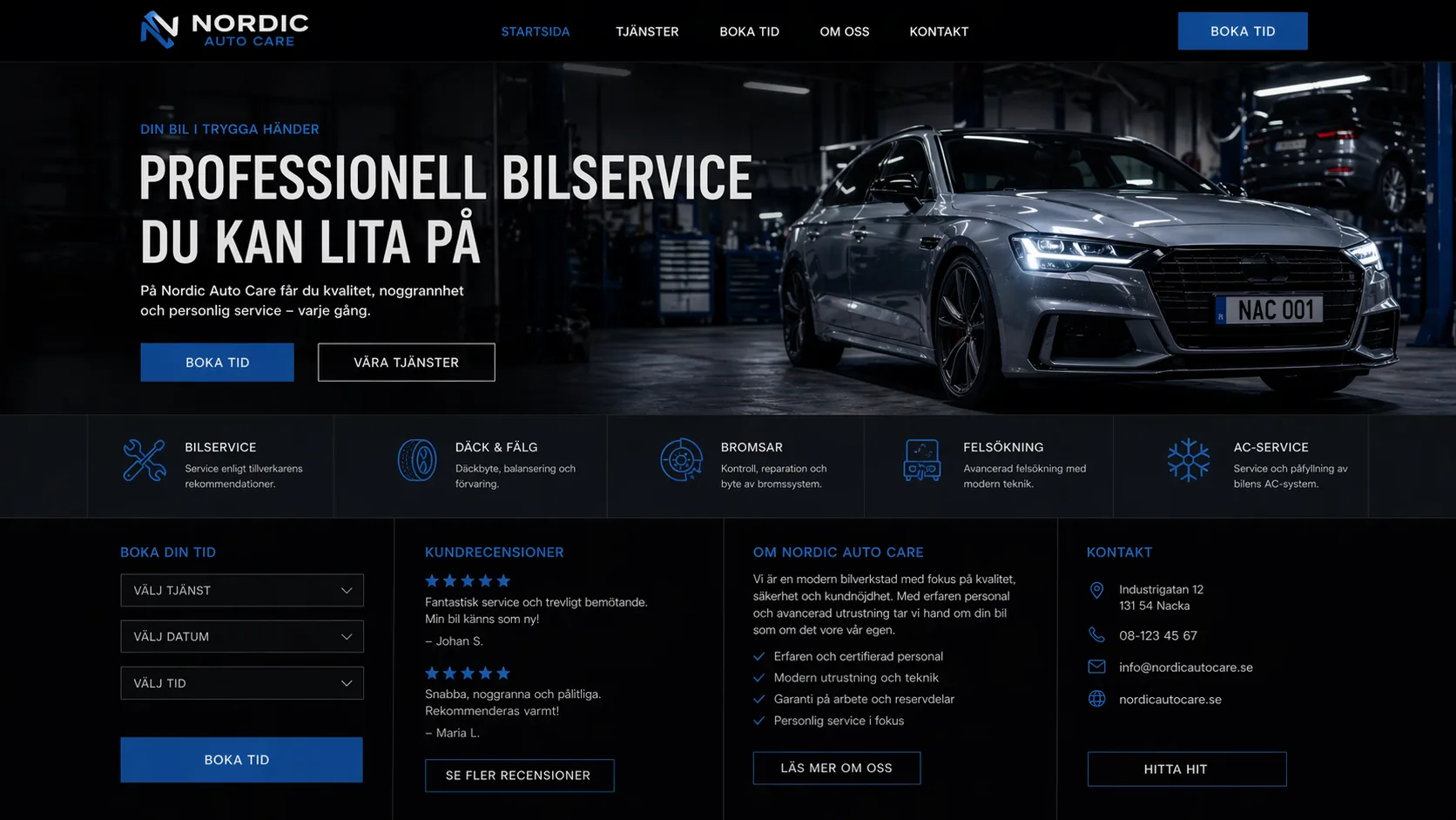 Nordic Auto Care premium automotive website concept