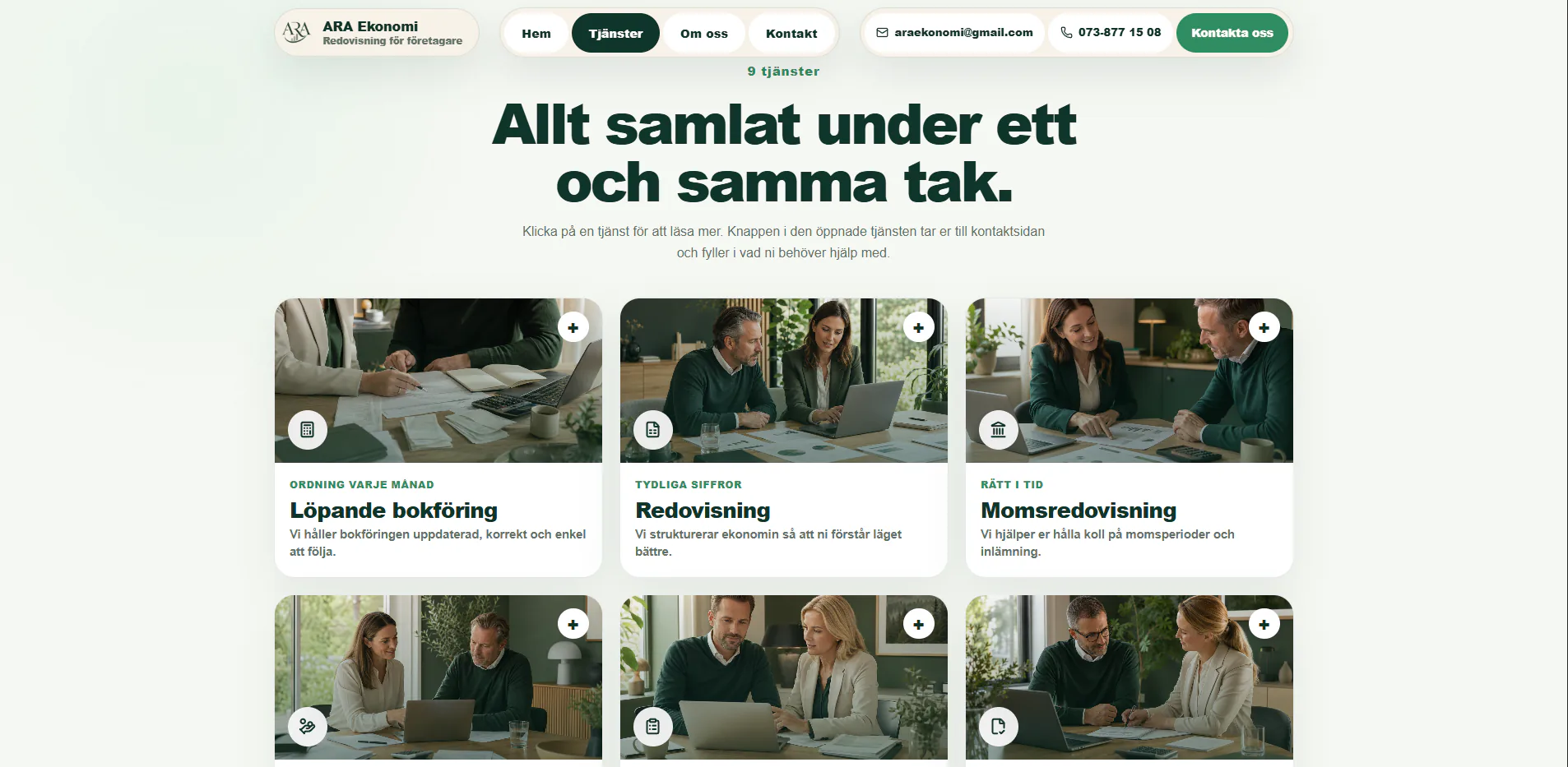 ARA Ekonomis tjänstesida med redovisning, bokföring och ekonomitjänster