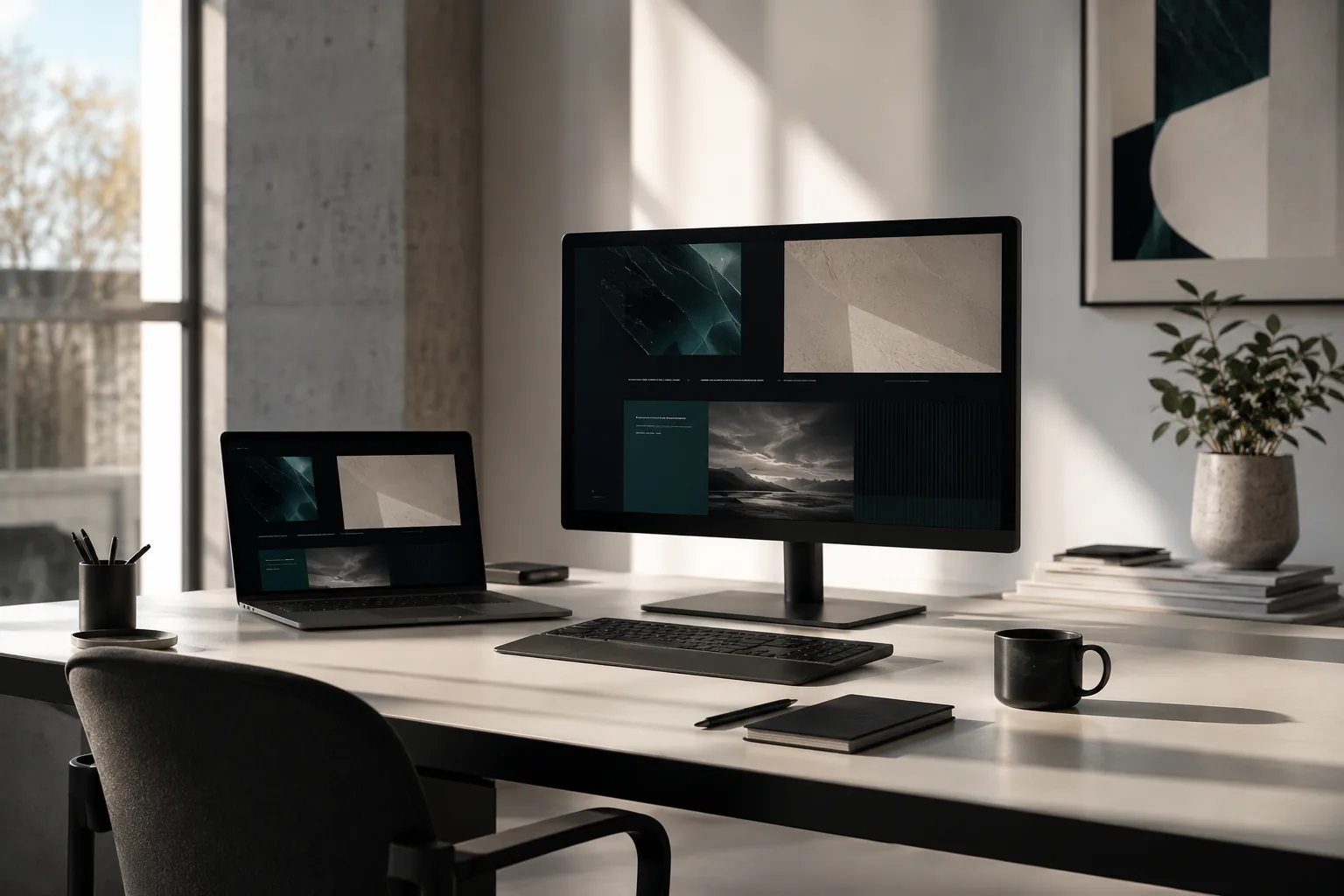 Modern webbdesign visad på dator i en professionell arbetsmiljö